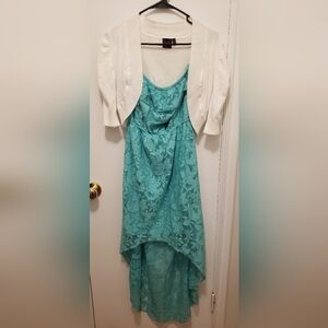 Trixxi Aqua Lace Dress and Cardigan Size Medium